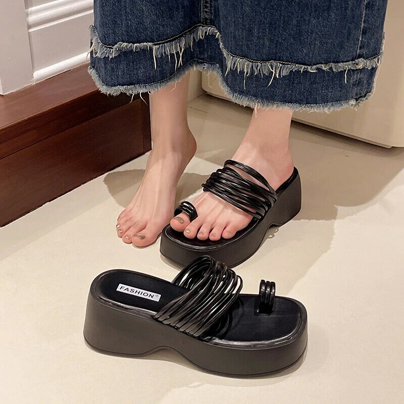Summers Chunky Women Slippers Fashion Elegant Clip Toe Platform Thick Heel Slides Shoes Ladies Casaul Outdoor Beach Sandalias