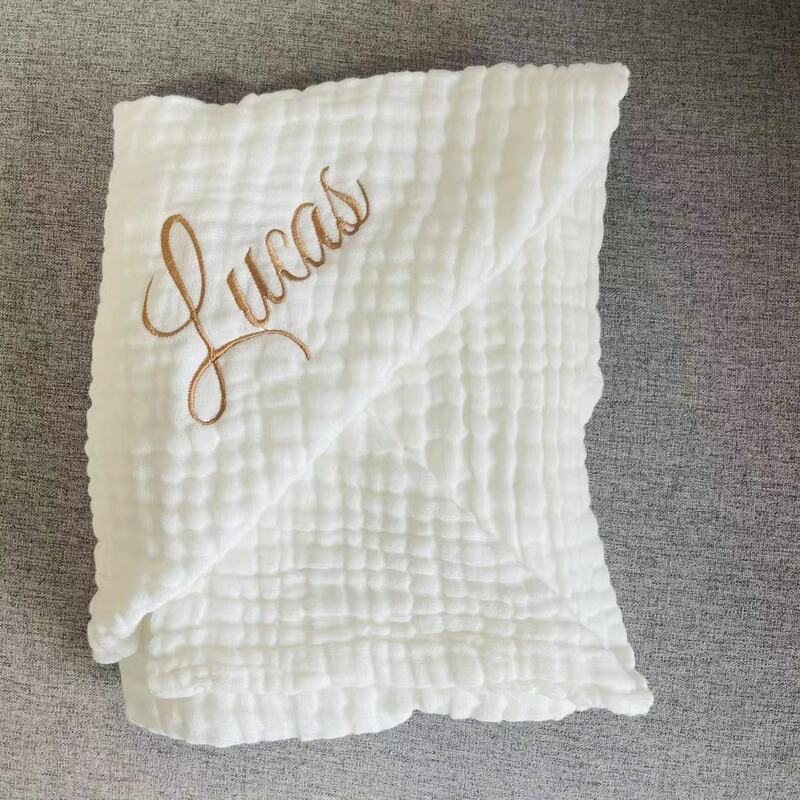 Coperta personalizza Bebe nome asciugamano da bagno a 6 strati biancheria da letto in cotone coperta per bambini biologica trapunta Swaddle in mussola neonato
