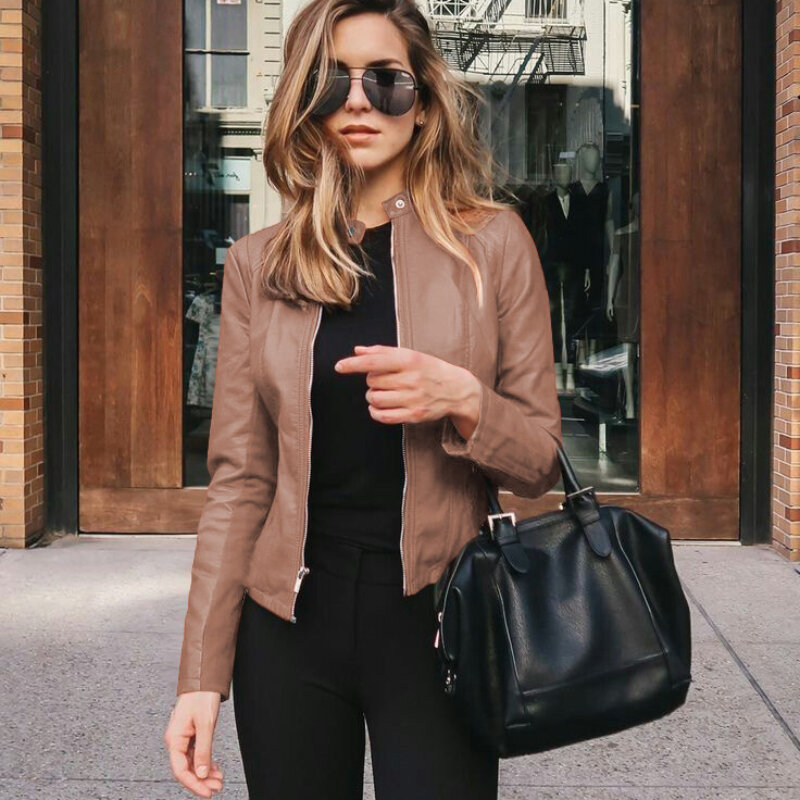 Fashion Slim Fit Small Coat Women PU Leather Suit Solid Color Shiny Leather Coat Autumn/Winter 2023 Trendy Jacket Street Wear