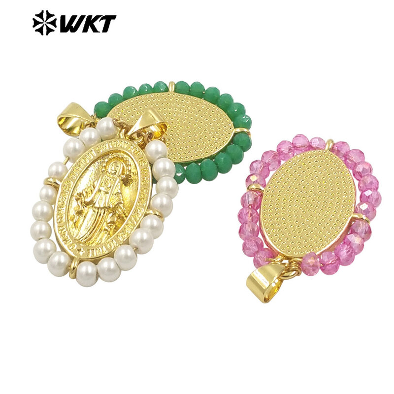 WT-MN985 de cuentas de cristal de colores especiales, collar con colgante religioso de latón amarillo para decoración diaria, joyería decorada