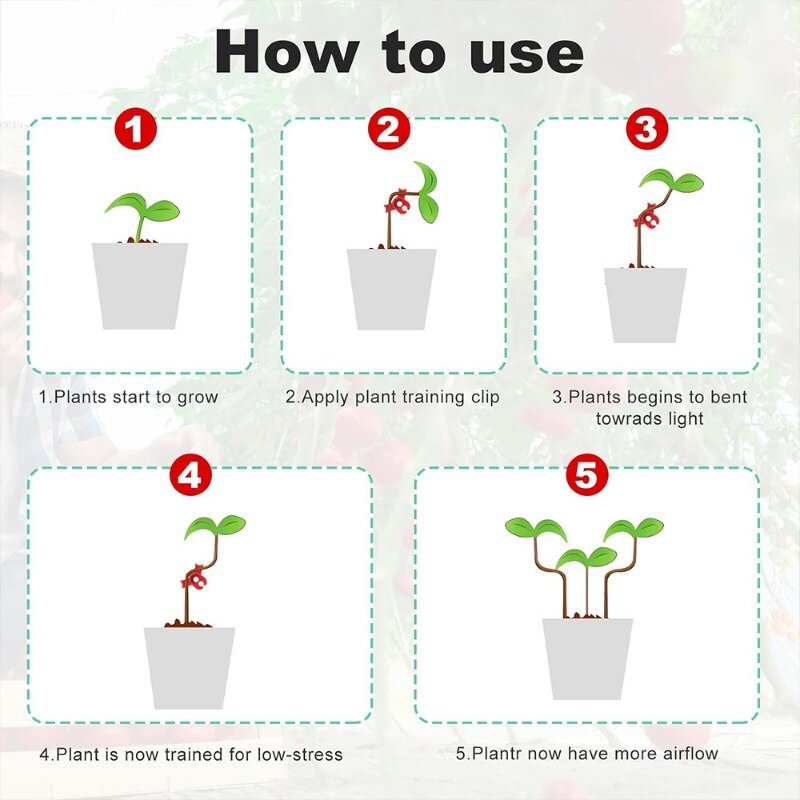 10/100 buah Bender tanaman 90 derajat klip latihan stres rendah dapat digunakan kembali batang tanaman taman Aksesori klem penyangga pencengkeran