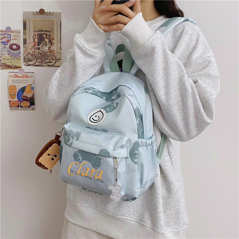 Индивидуальный рюкзак для женщин с улыбкой, универсальный рюкзак, минималистичный студенческий рюкзак с вышивкой имени