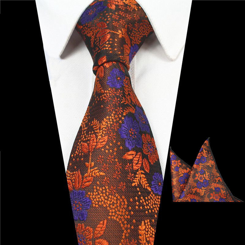 RBOCOTT 8CM kwiatowe krawaty i chusteczki żakardowy jedwabny krawaty dla mężczyzn wesele krawat zestaw męski krawat kieszonkowe kwadratowe serwetki