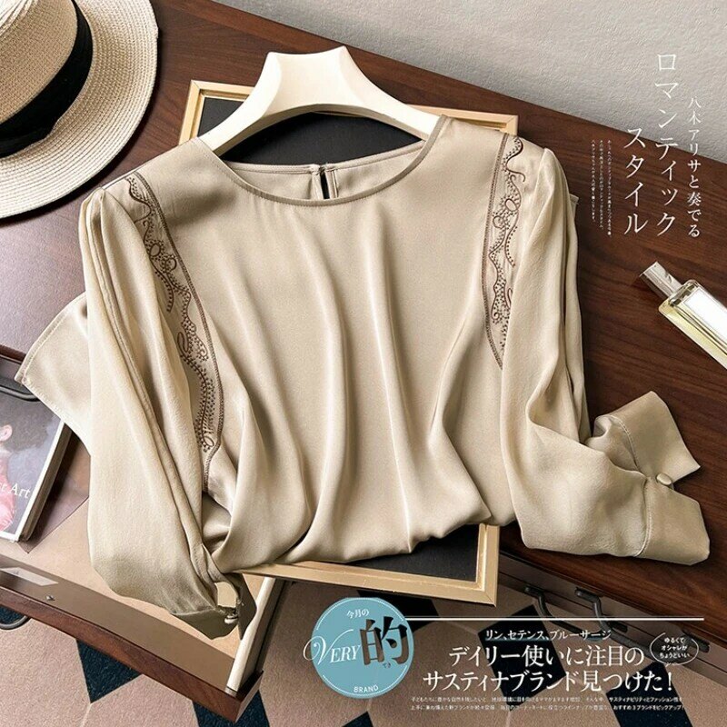 YCMYUNYAN-camisas de satén Vintage para mujer, blusas de estilo chino bordado, Tops sueltos de manga corta, ropa de cuello redondo, Verano