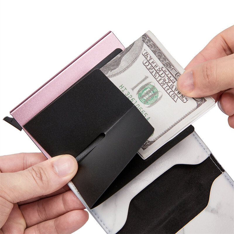 RFID Blocking Marbling PU Card Holder Men's Women's Wallet Business Card Holders Buckle Design Hasp Purse