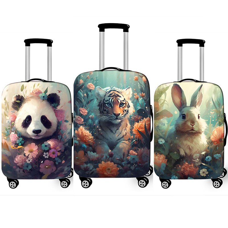 Funda de equipaje con estampado de animales, cubierta protectora elástica para maleta de viaje, acuarela, Tigre, conejo, Panda