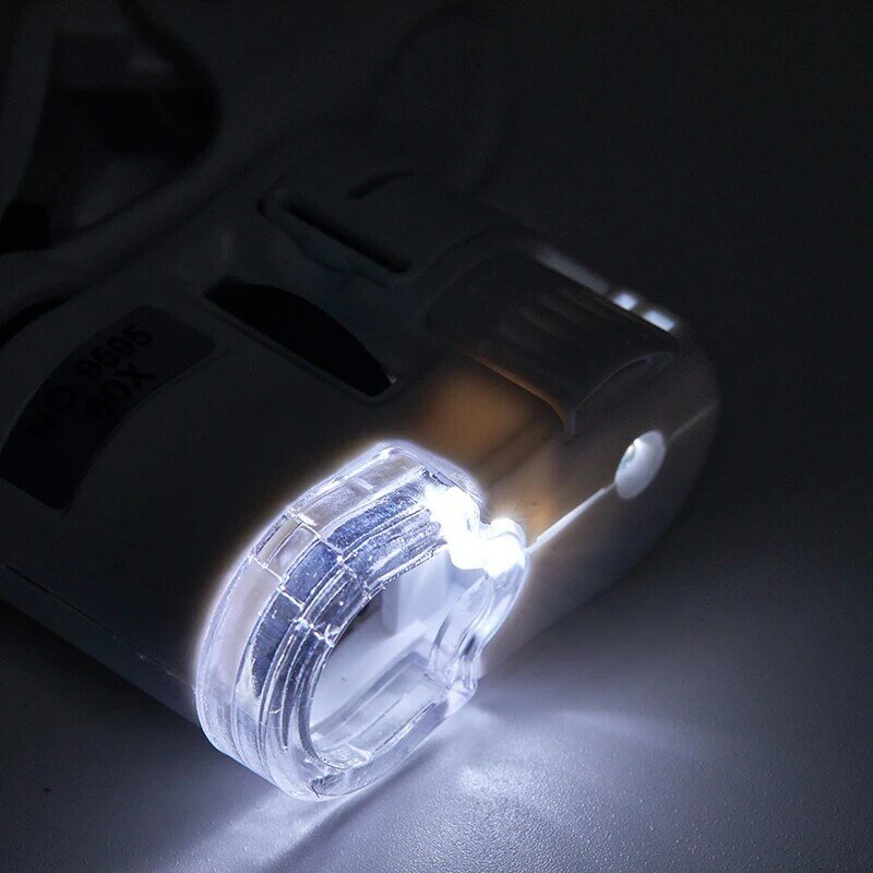 Mikroskop uniwersalny klip 60X biżuteria LED szkło powiększające, skupiające się kieszonkowy mikroskop z światło ultrafioletowe klips do telefonu komórkowego