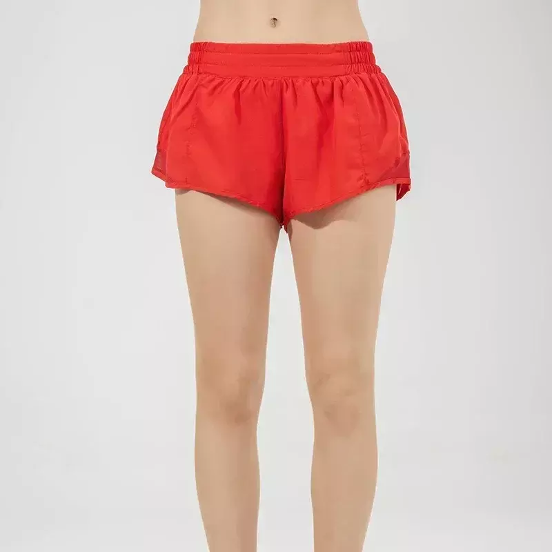 Lemon Hotty celana pendek wanita, bawahan olahraga lari berlapisan 2.5 inci * ritsleting samping bernafas pendek