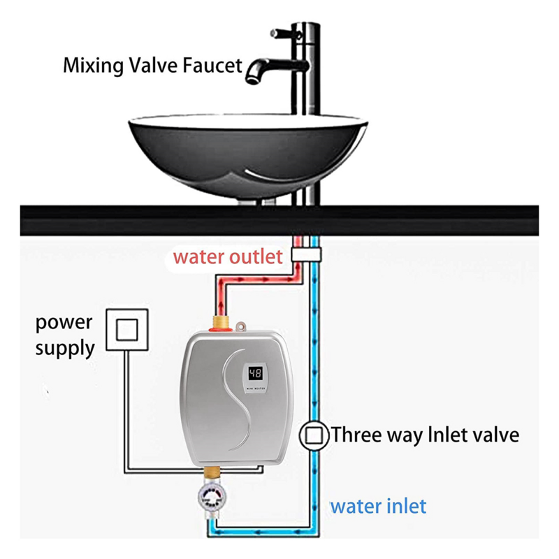 Aquecedor de água elétrico instantâneo sem tanque, 110v, 3000w, nós plug