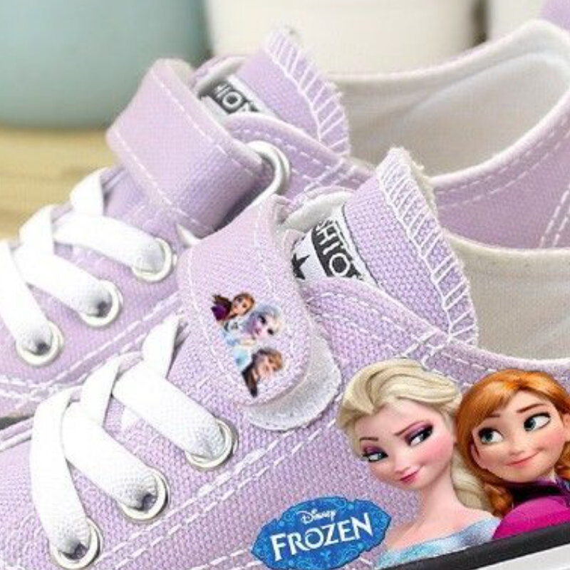 Disney รองเท้าฤดูร้อนฤดูใบไม้ผลิรองเท้าผ้าใบเด็กเจ้าหญิงเอลซ่ารองเท้า Low-Top รองเท้าผ้าใบหญิงรองเท้าสีม่วงขนาด25-37