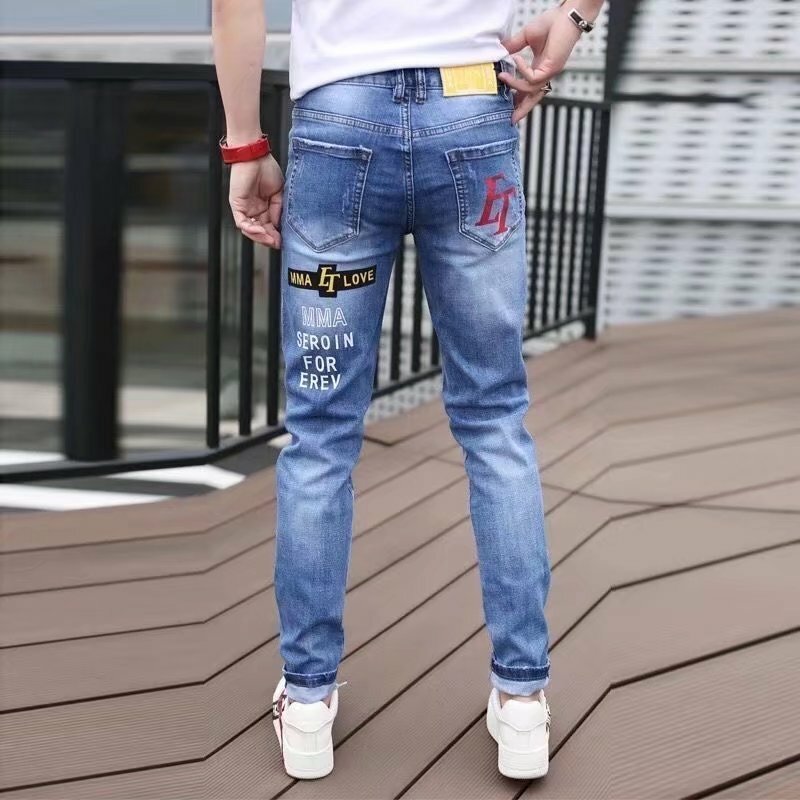 Calça jeans elástica masculina, jeans slim fit, jeans hip-hop, estilo punk, alta qualidade, moda de rua, verão, primavera