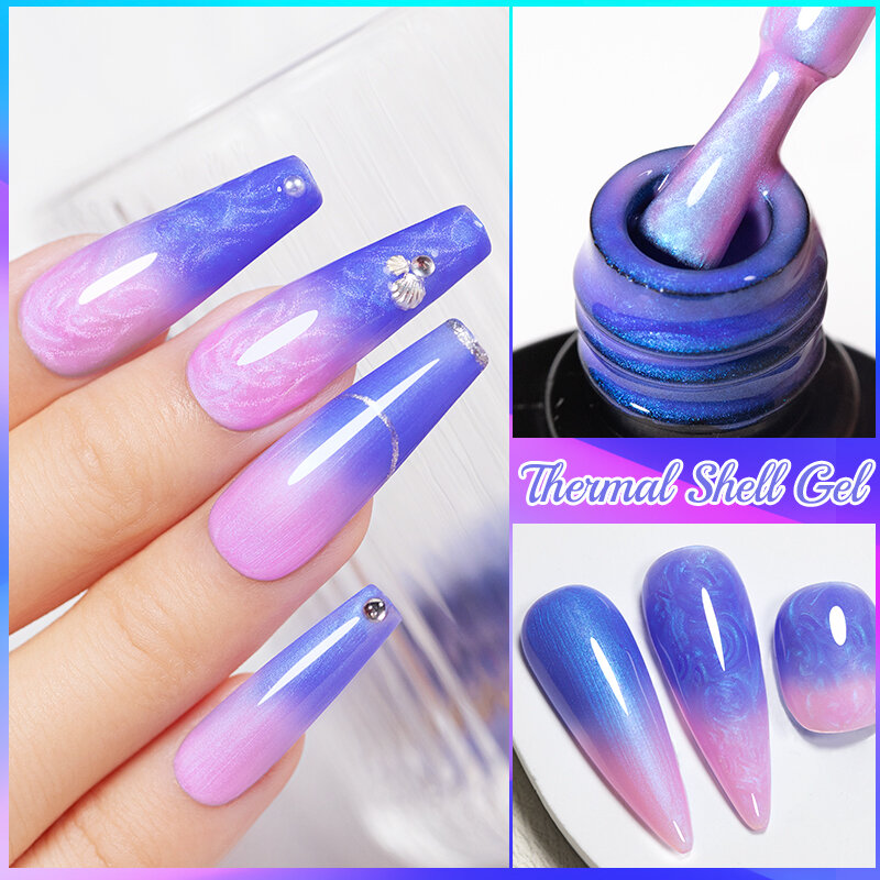 BOZLIN Thermal Shell Gel Polish Auroras Glitter Colors 2 Layers Temperature Color Changing Soak Off UV LED Nail Art Varnish