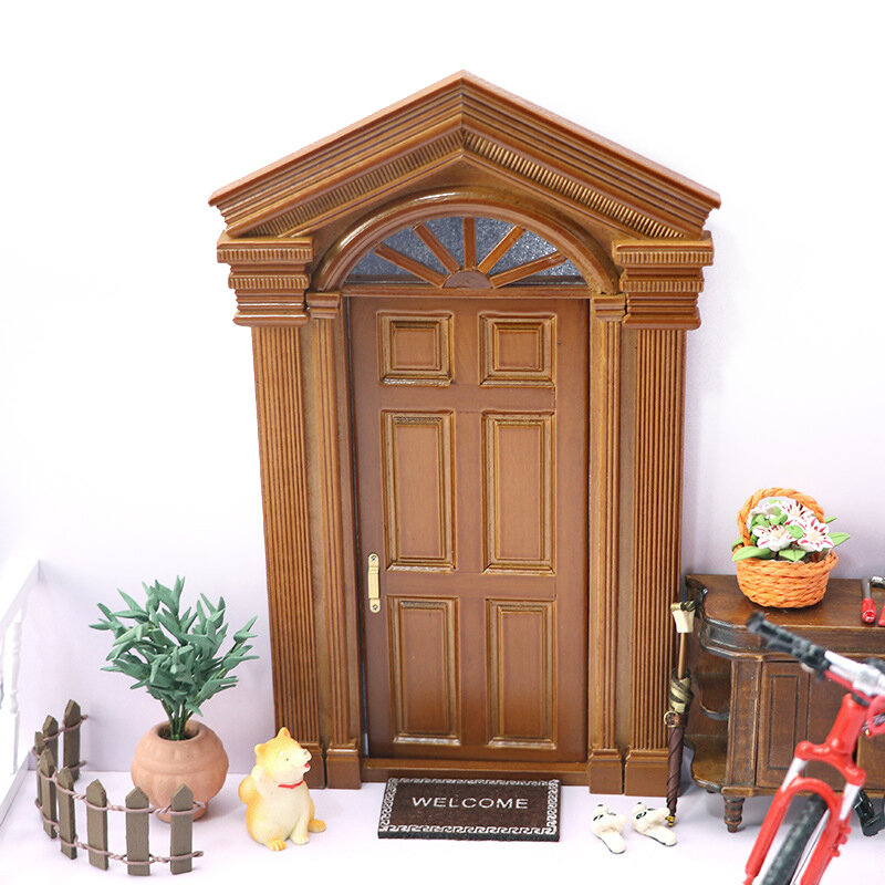 Miniatura de casa de muñecas para niños, modelo de puerta de simulación de puerta de Villa Retro europea, casa de muñecas para decoración de accesorios de muebles, juguetes para niños, 1:12