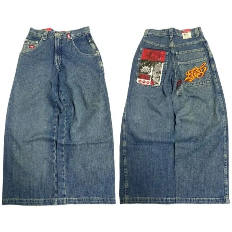 2024 New Retro Jeans Men's Y2K High Street Embroidered Hip Hop Fashion High Waist Straight Leg Loose Wide Leg Pants Street Wear