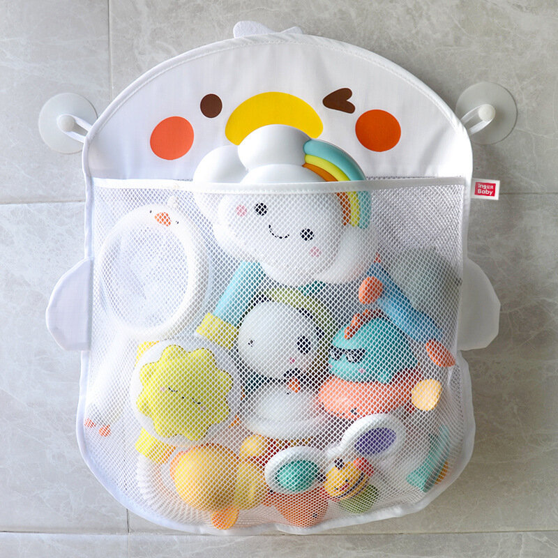 Cute Duck Mesh Net Toy Storage Bag para bebê, Forte com ventosas, Bath Game Bag, Organizador do banheiro, Brinquedos de água para crianças