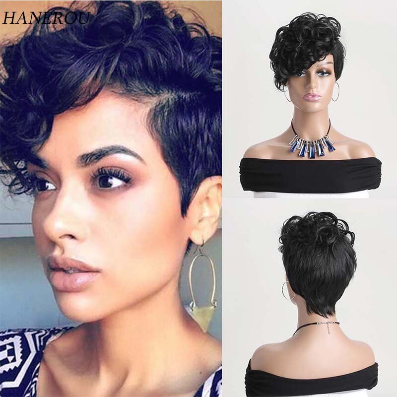 Synthetic Short Straight Wig for Women Wigs With Bangs Black  Wig Daily Wear Heat Resistant Fiber