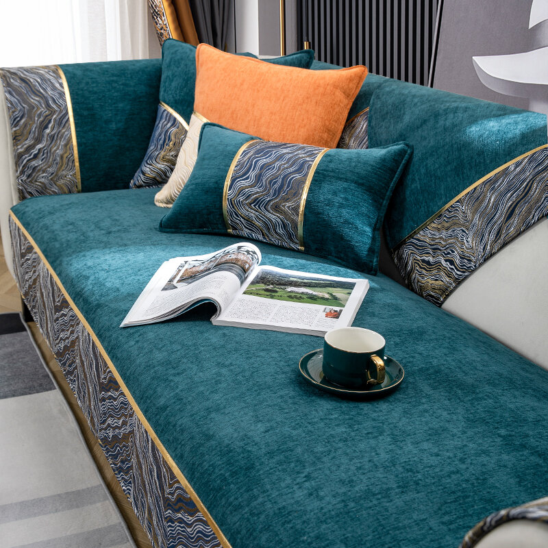 As tampas secionais luxuosas do sofá para a sala de estar 1/2/3/4 seater capa do sofá anti deslizamento toalhas genéticas com protetor do sofá da listra