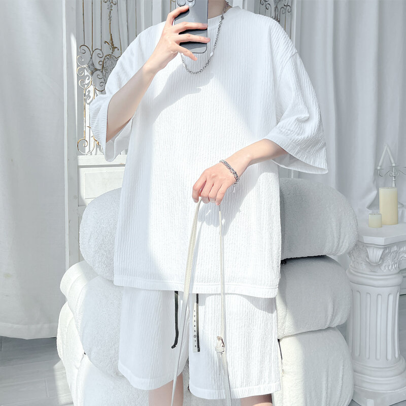 Fato de treino masculino com 2 peças, conjuntos de roupas soltos, shorts de verão, moda estilo Harajuku, 2024