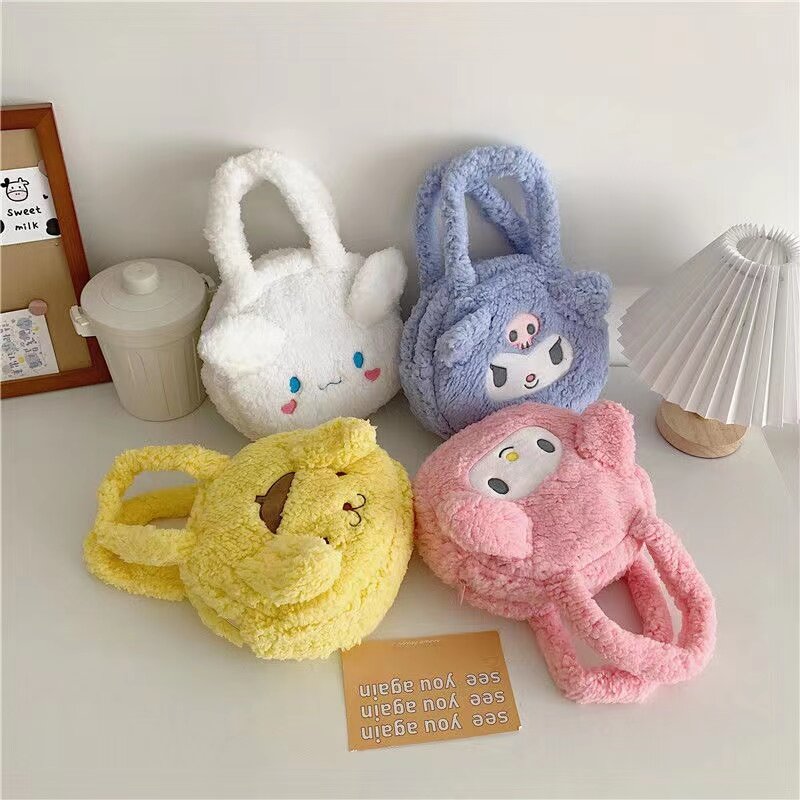 Pochacco-Bolso de felpa de Hello Kitty para niños, cartera con Pompón, Purin, Sanrio, mochila Kuromi Plushie