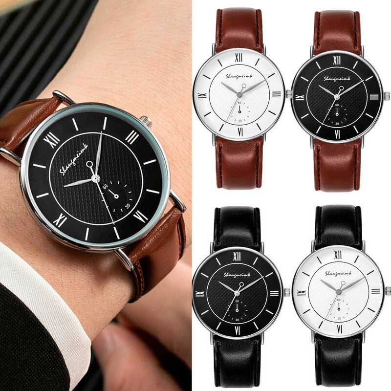 メンズビジネスデザインクォーツ時計、発光ハンド腕時計、レザーストラップ、高級ファッション