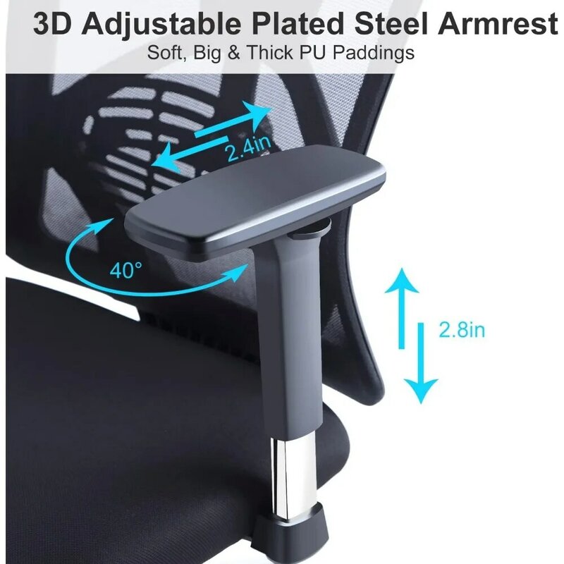 Ergonomischer Bürostuhl-Schreibtischs tuhl mit hoher Rückenlehne, verstellbarer Lordos stütze, Kopfstütze und 3D-Metallarmlehne-130 ° Schaukel