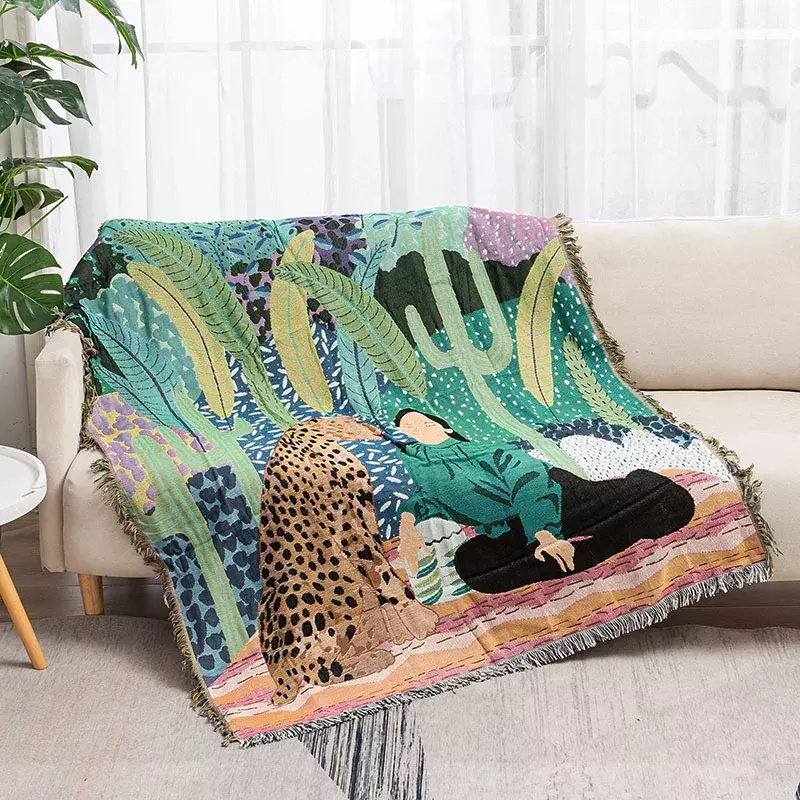 Manta de sofá con patrón geométrico de Color de tigre de la selva tropical, tapiz colgante decorativo abstracto, mantas, alfombra, decoración del hogar