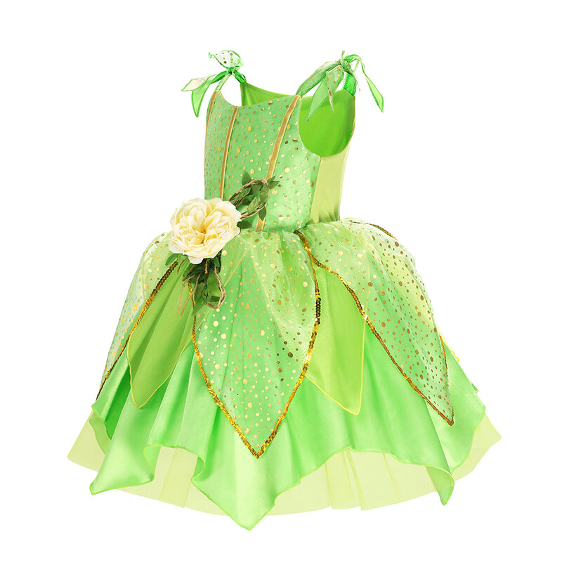 Tinker Bell Meisjes Groene Fee Jurk Met Vlindervleugel Elf Prinses Kostuum Meisje Carnaval Feestjurk Kleding Vakantie Jurk 2024