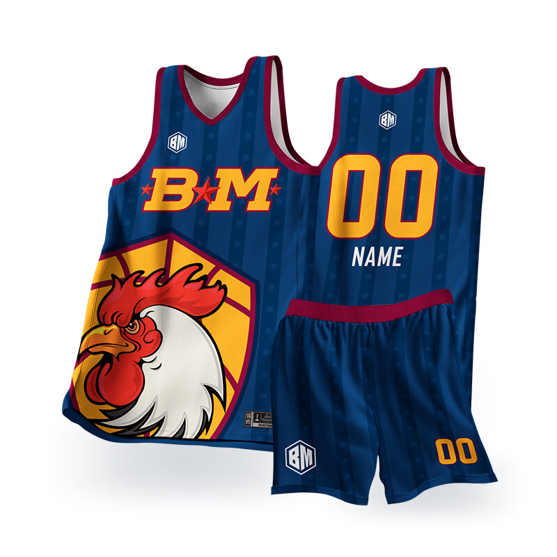 BASKETMAN Basketball Sets For Men Silk Screen Printed Name Number Animal Rooster Pattern Jerseys Shorts Training Tracksuits Male