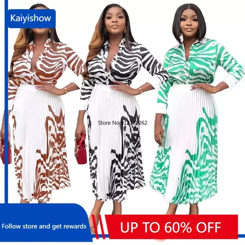 Afrykańskie kobiety sukienki bluzka w rozmiarze Plus Size spódnica 2-częściowy zestaw odzież z afryki biurowa, damska druk Dashiki strój z koszulką z długim rękawem