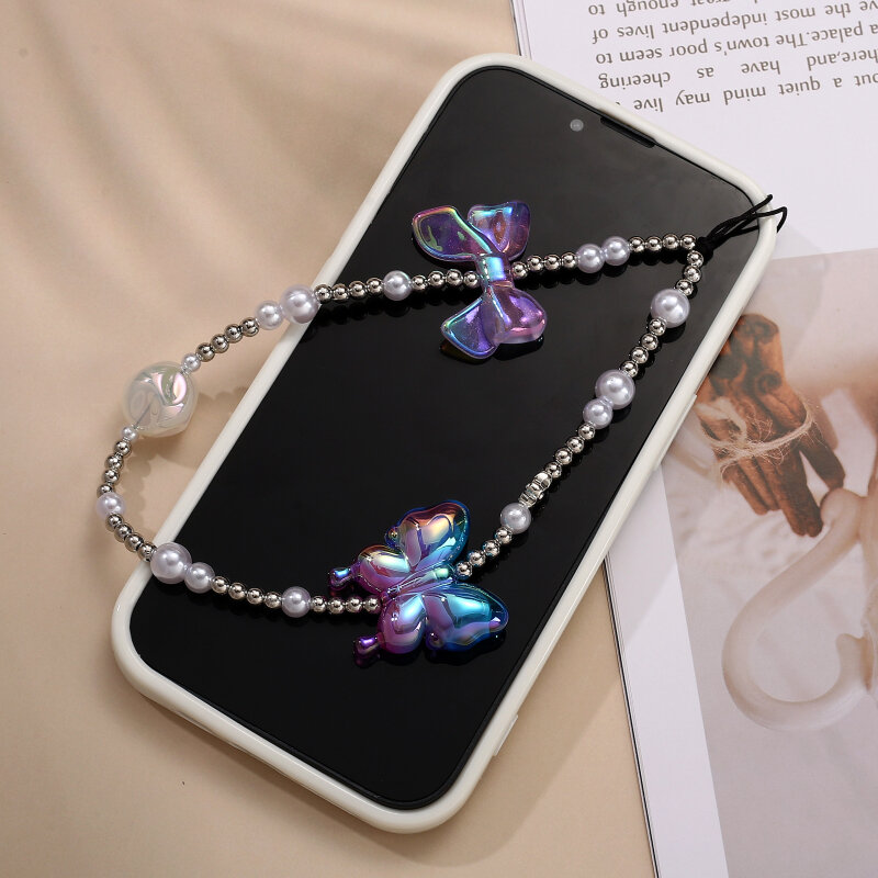 Modne akrylowe łańcuszek do telefonu komórkowego motylkowe kokardki do telefonu wiszące sznurek dla kobiet dziewcząt telefon komórkowy smycz biżuteria