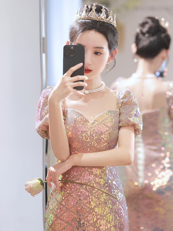 Abiti da sera da donna elegante abito da banchetto nuovo vestito da sirena paillettes Cheongsams abiti di lusso De Festa abito lungo da ballo