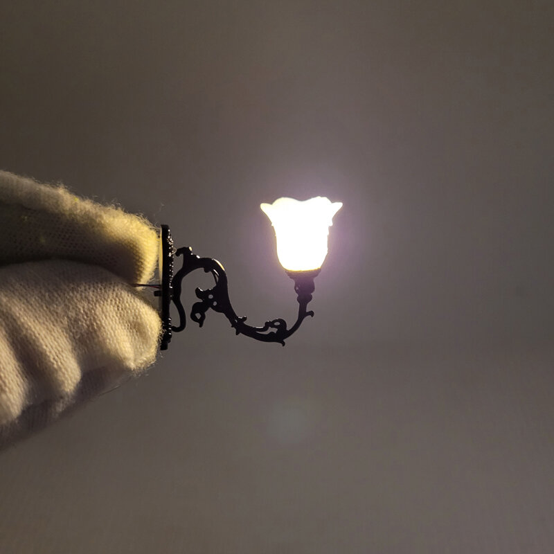 1/87 HO Scale 클래식 월 마운트 구즈넥 램프 가로등 모델 철도 공원 램프 만들기 따뜻한/차가운 흰색 조명