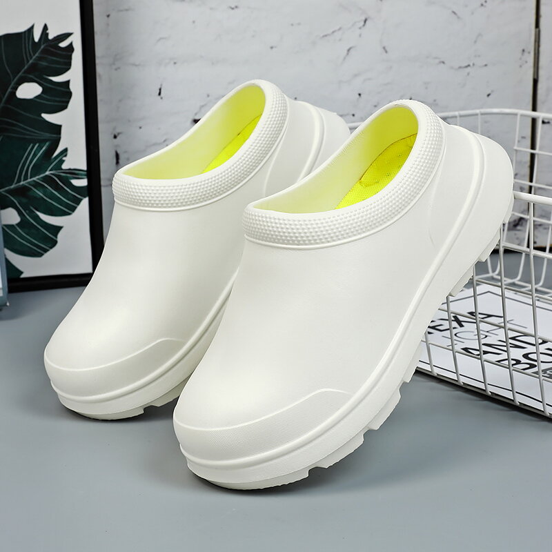 Нескользящие кухонные туфли для шеф-повара для мужчин, 2024 Водонепроницаемая маслостойкая и нескользящая рабочая обувь для женщин без каблука, полутапочки