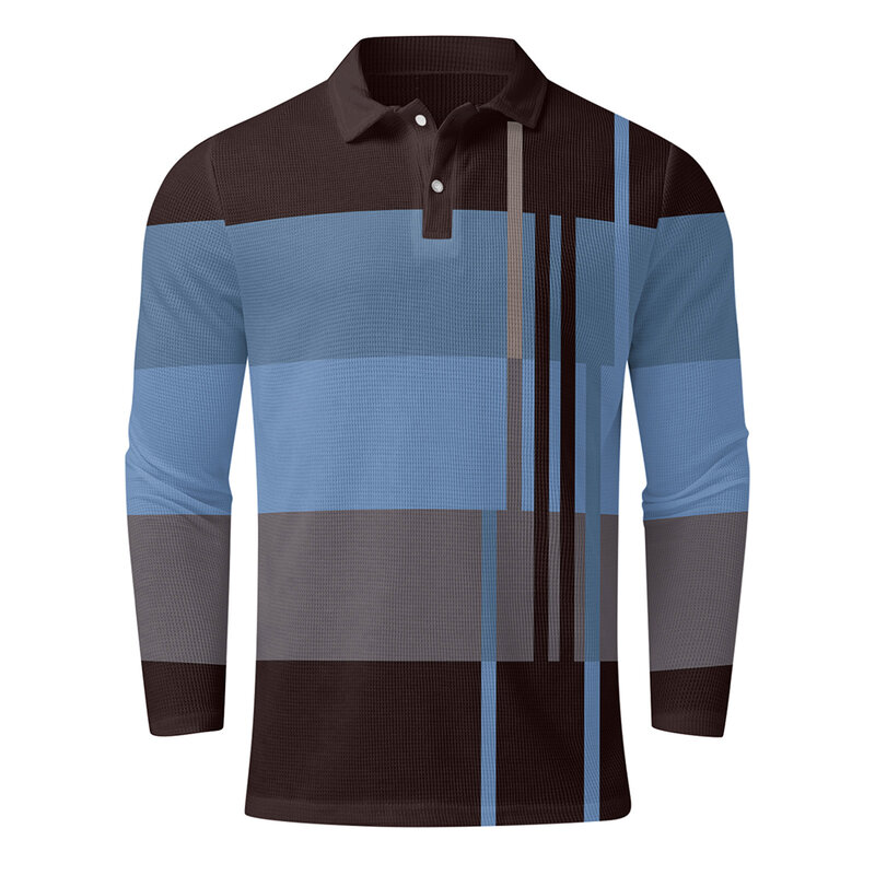 Lapel Men\'s T Shirt Brand New Color Block Long Sleeve Polyester Regular Slight Stretch Daily Comfy Fashion Hot