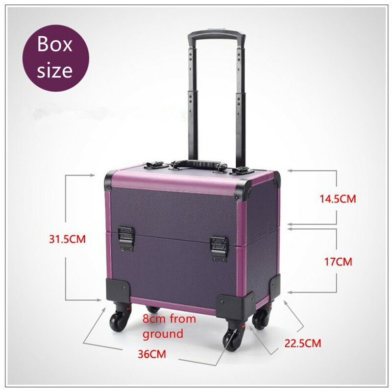 Przenośny PU pokrowiec na wózek kosmetyczny walizka torby kosmetyczka bagaż podróżny 4 blokada koła Box kobiety torebka aluminiowa rama bagaż