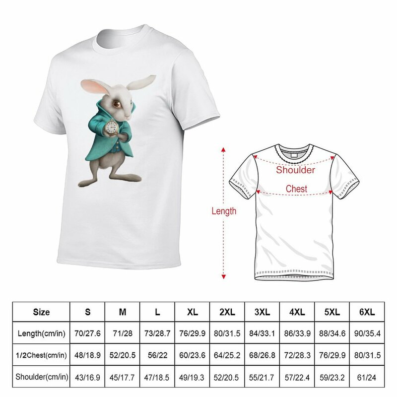 Nowy biały królik z zegarem t-shirt t-shirt t-shirt męski t-shirt dla mężczyzn