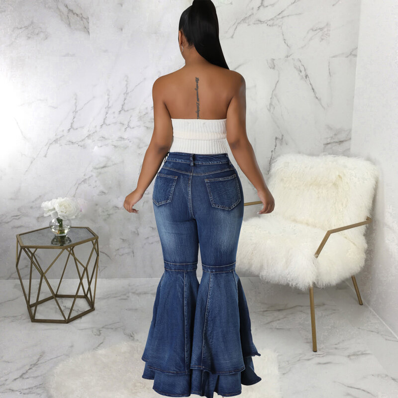 Женские винтажные джинсы-клеш, эластичные повседневные однотонные облегающие длинные брюки с высокой талией для работы, 2023
