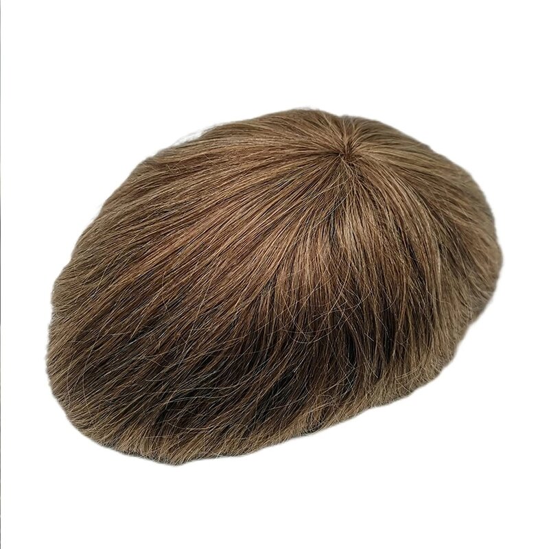 Grosir dasar Mono halus tahan lama & PU pria rambut palsu garis depan alami 100% rambut manusia prostesis wig pria pirang coklat kapiler