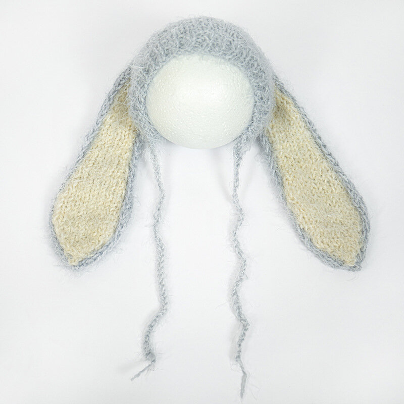 Accessoires de photographie pour nouveau-nés, chapeau de lapin à grandes oreilles en laine tricotée, pleine lune, accessoires de prise de vue pour bébé