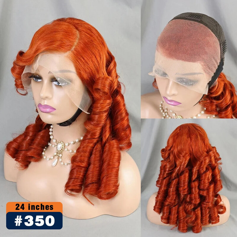24inch Ginger Orange 300% Egg Roll Wave Lace Wig 13x4 Transparent Lace Frontal Wigs Bouncy Curly Human Hair Wigs PrePlucked Remy