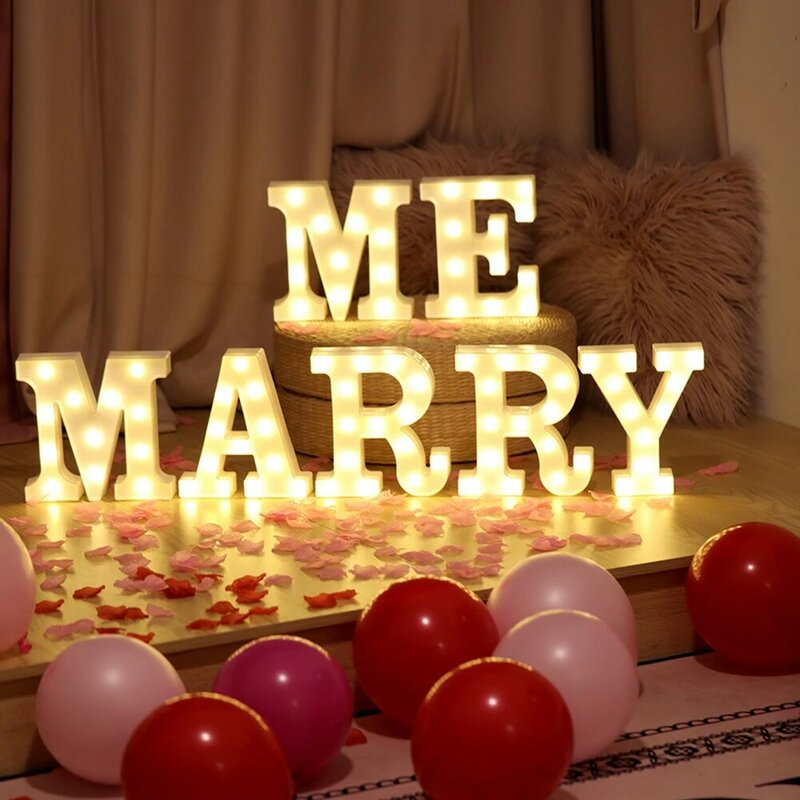 Marry Me 로고 LED 라이트 업 레터 발렌타인 데이 선물, 따뜻한 흰색 LED 프로포즈, 야외 실내 장식