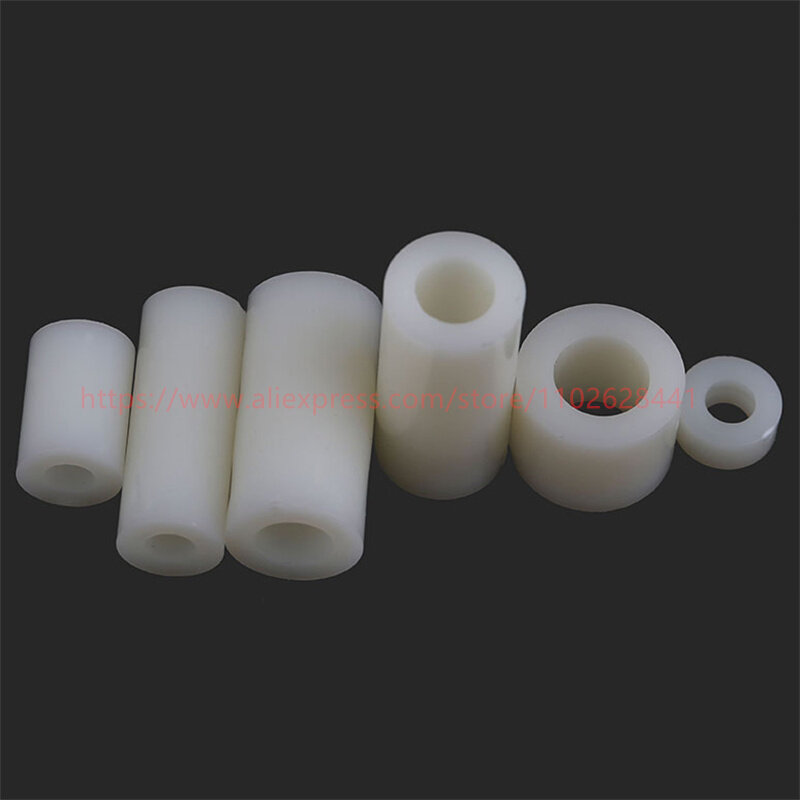 Columna de nailon de plástico blanco, soporte de separación redondo, OD 14/16/18mm, ABS, espaciador sin rosca, arandela de aislamiento