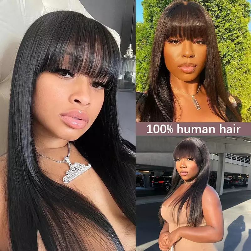 3X1 100% Straight Human Hair Middle Part Lace Wig Human Hair Wig Glueless Wig Human Hair Ready To Wear Human Hair Wig With Bangs