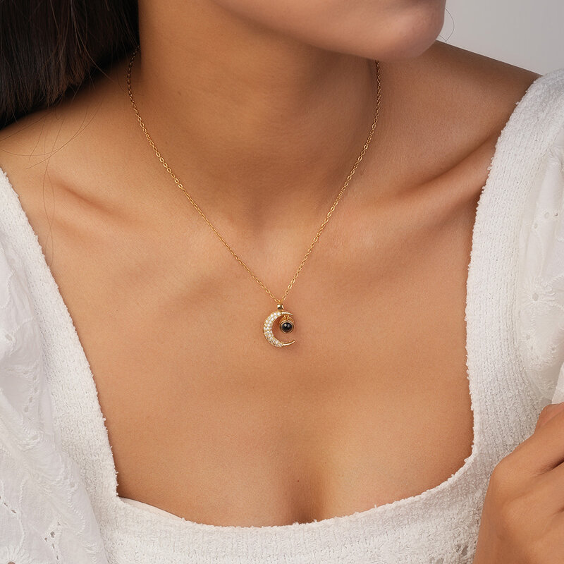 DHQH kalung foto pribadi wanita, proyeksi bulan kalung Gambar kustom untuk wanita kalung memori dengan gambar hadiah ulang tahun