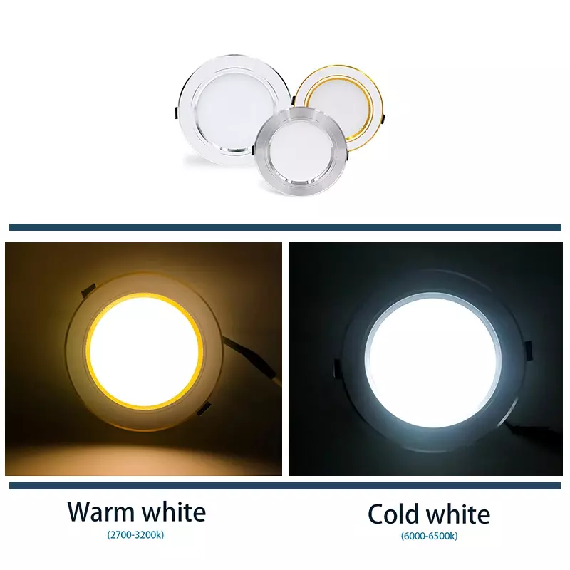 Luz descendente LED empotrada en el techo, lámpara blanca fría y cálida, 3 colores, 12V, 24V, 110V, 220V, 5W, 9W, 12W, 15W, 18W