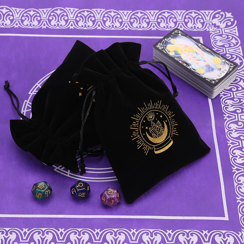 블랙 벨벳 문페이즈 타로 오라클 카드 보관 가방, 룬 별자리 마녀 점술 액세서리, 쥬얼리 주사위 가방, 1 개