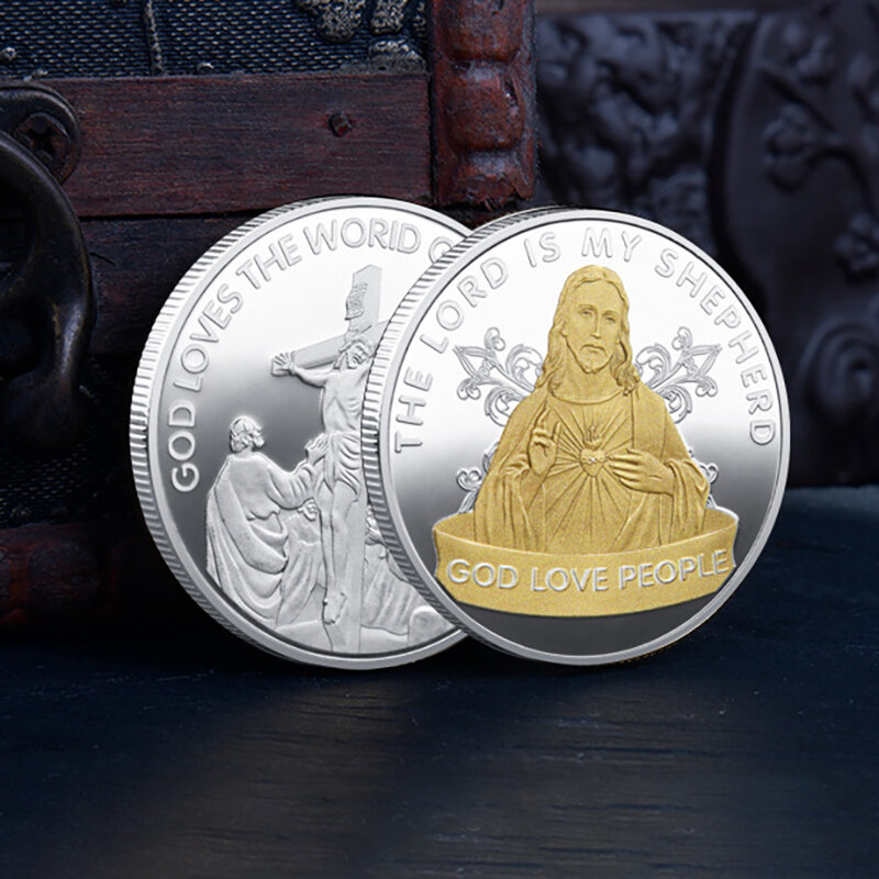 เหรียญที่ระลึกสร้อยพระสแตนเลสป้ายทาสีลอร์ดเป็นพระเจ้าเลี้ยงแกะของฉันกับฉัน