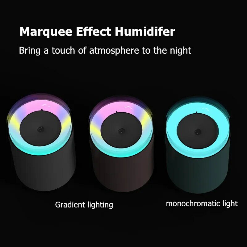 3in1 Multifunctional w/7Colors Rainbow Rotating Night Light Mini Portable Personal Desk Air Humidifiers for Bedroom Office Car