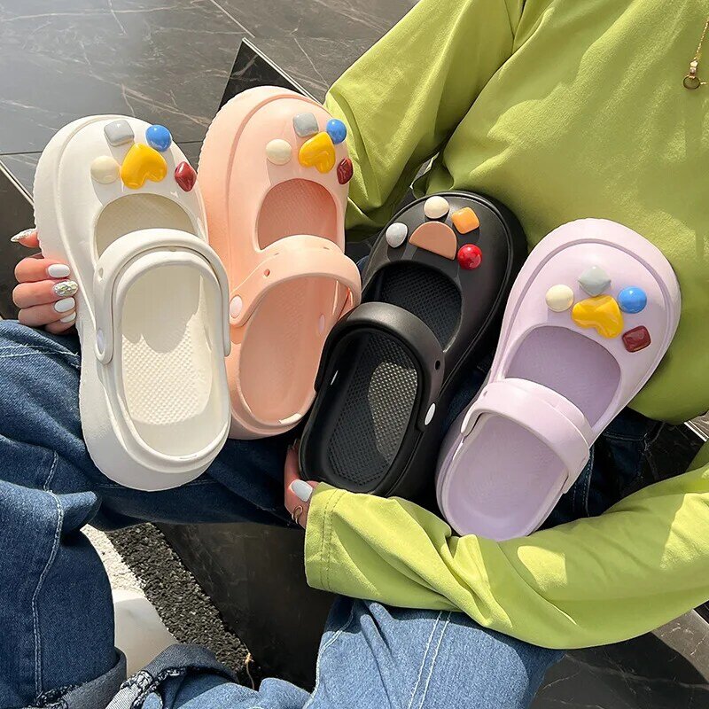 Summer Women Slippers Fashion Thick Bottom Hole Shoes EVA Slippers Anti Slip Baotou Slippers Outdoor Beach Sandals Slippers