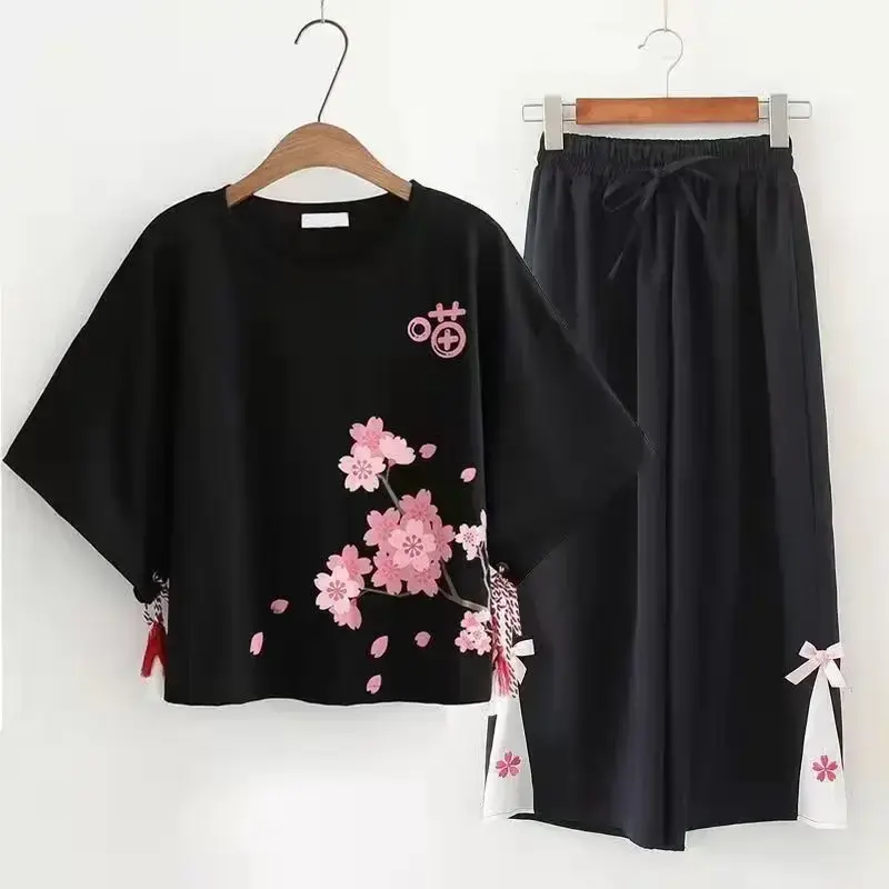 Chinese Style Set Women's Retro Shirts Stand Collar Buckle Loose National Women Blouse Top Pants Chinese Traditional Suit Women